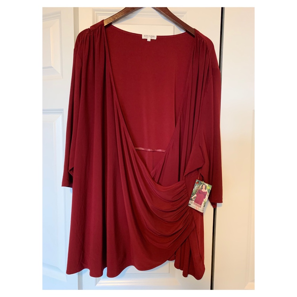 NWT, Kiyonna Faux Wrap Top, 5x, Dark Red/Bordeaux
